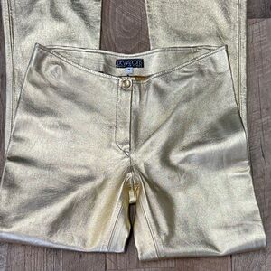 Lamb Leather Gold Flare Pants